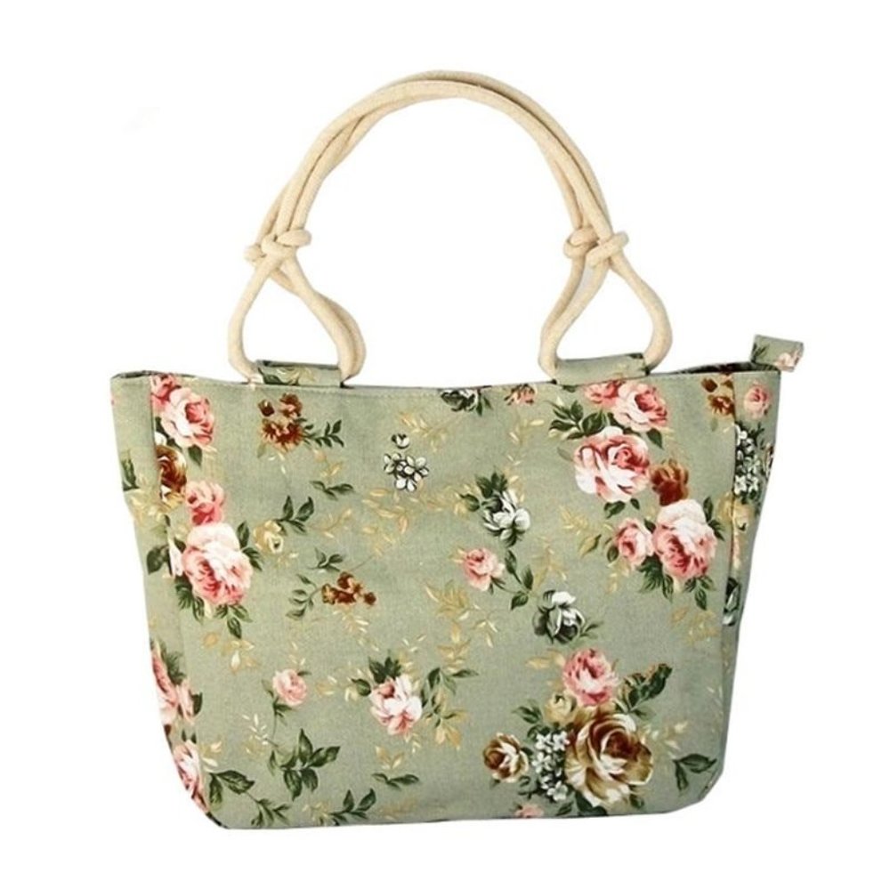 Floral Canvas Tote Bag WIth Rope Handles | NWOT